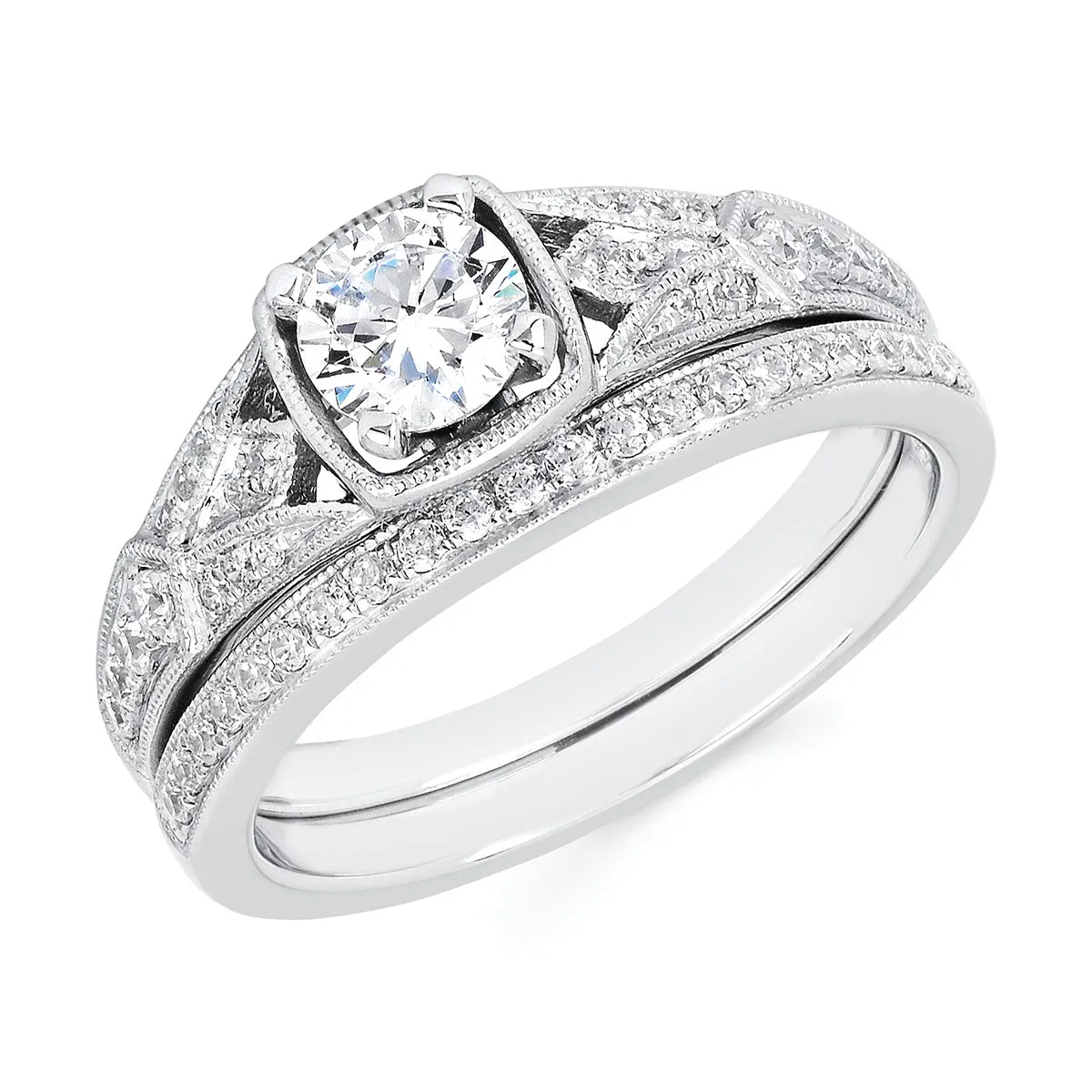 Forever Elegant&trade; 1/6 Ctw. Diamond Semi Mount shown with 1/2 Ct. Round Center Diamond in 14K Gold