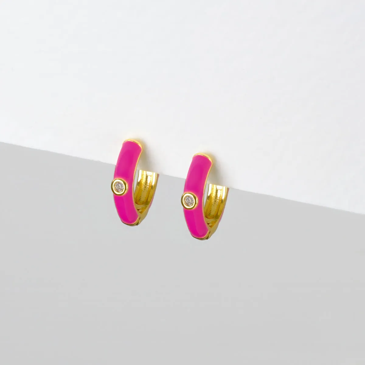 Fuchsia Enamel Huggie Hoops