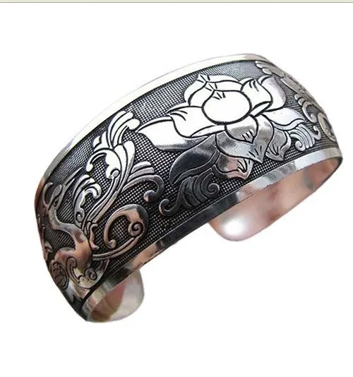 Georgina Silver Boho Antalya Carved Bangle Bracelet