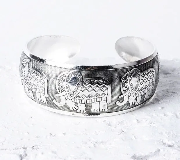 Georgina Silver Boho Antalya Carved Bangle Bracelet