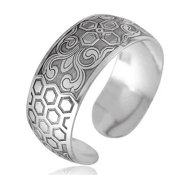 Georgina Silver Boho Antalya Carved Bangle Bracelet