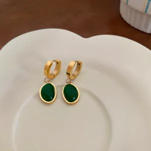 Gold Green Gemstone Drop Earrings-jlt11780