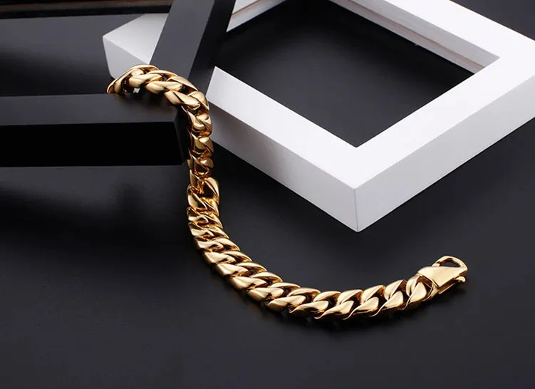 Gold IP-Plated Stainless-Steel Miami Cuban Link Bracelet 9"