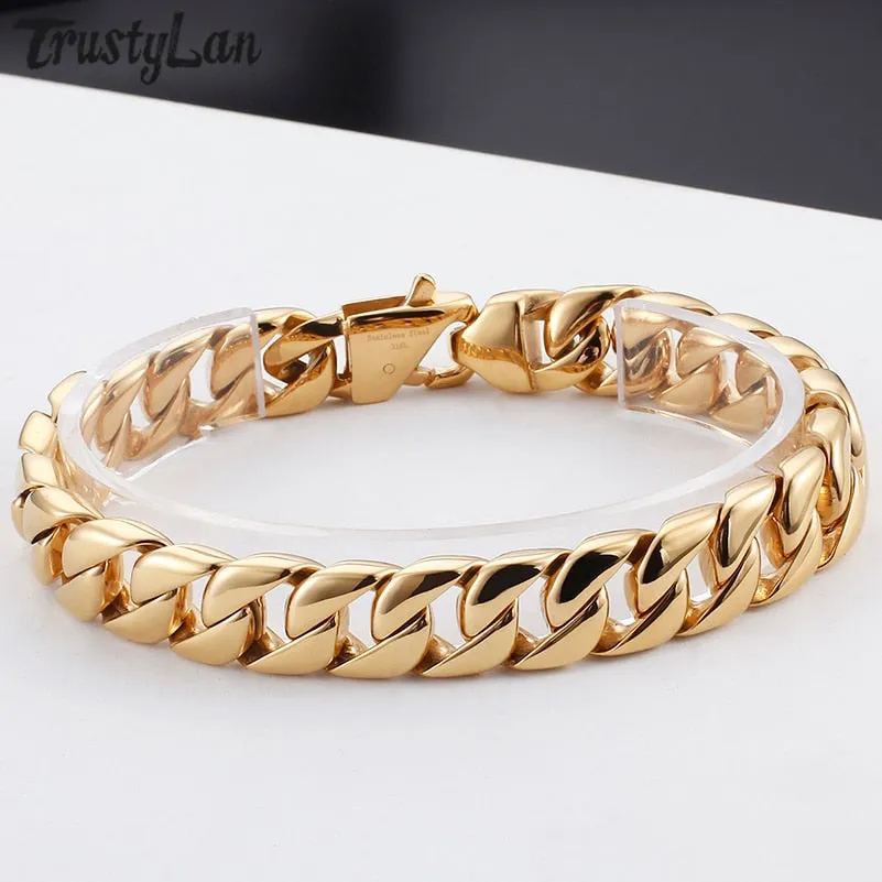 Gold IP-Plated Stainless-Steel Miami Cuban Link Bracelet 9"