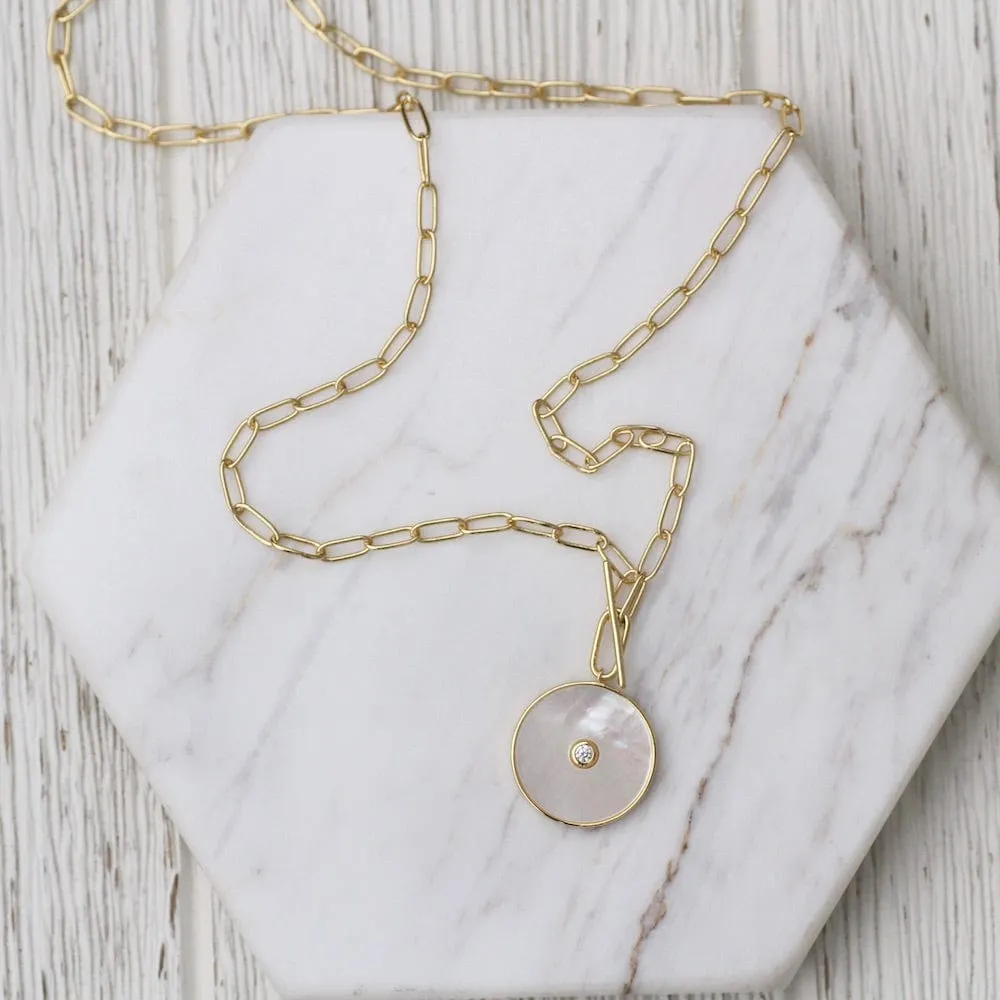 Gold Mother Of Pearl T-bar Necklace