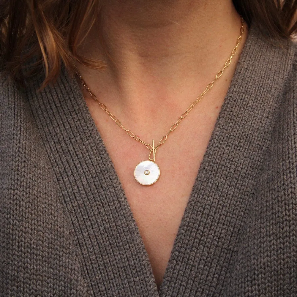 Gold Mother Of Pearl T-bar Necklace