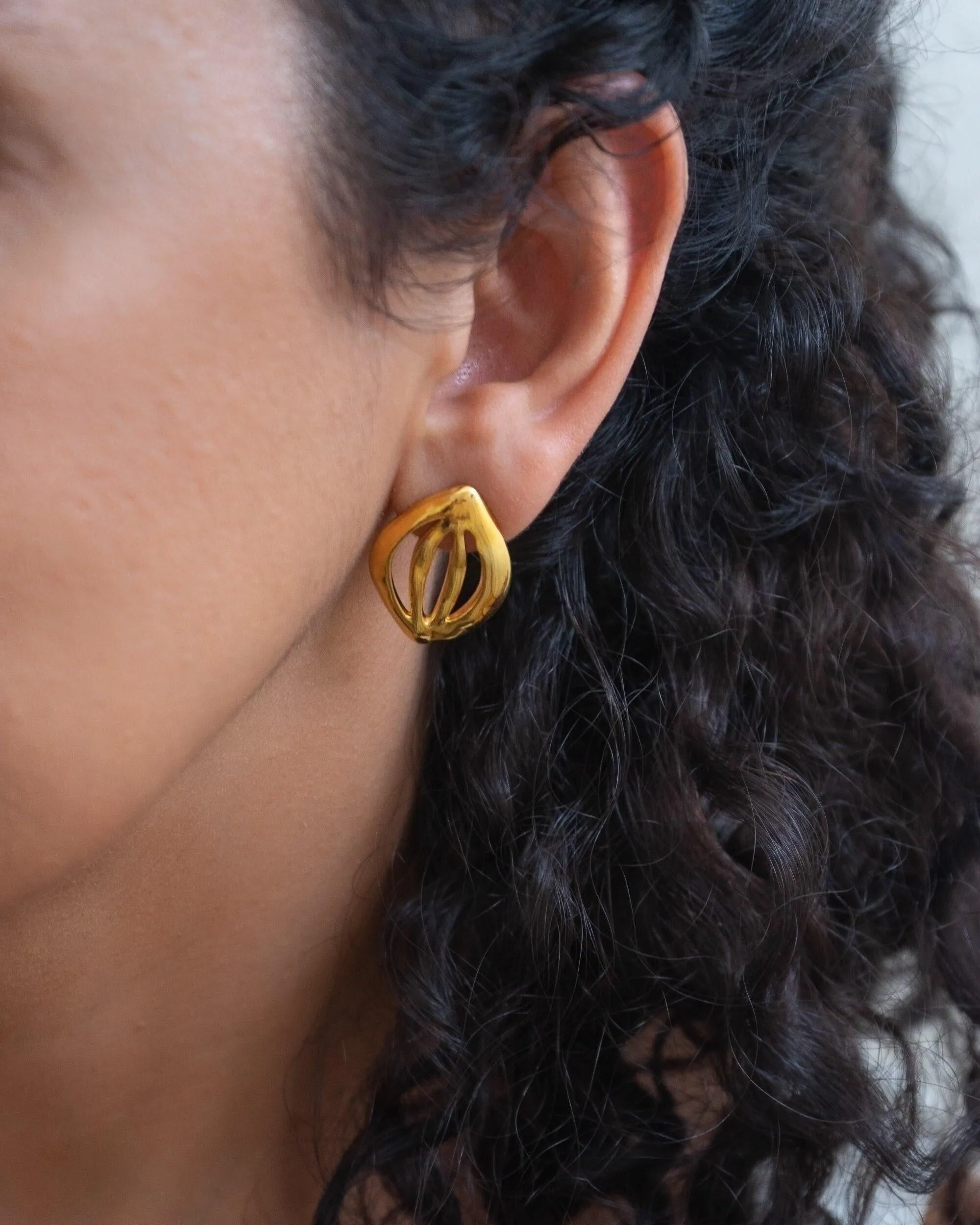 Gold Organic Leaf Stud Earrings