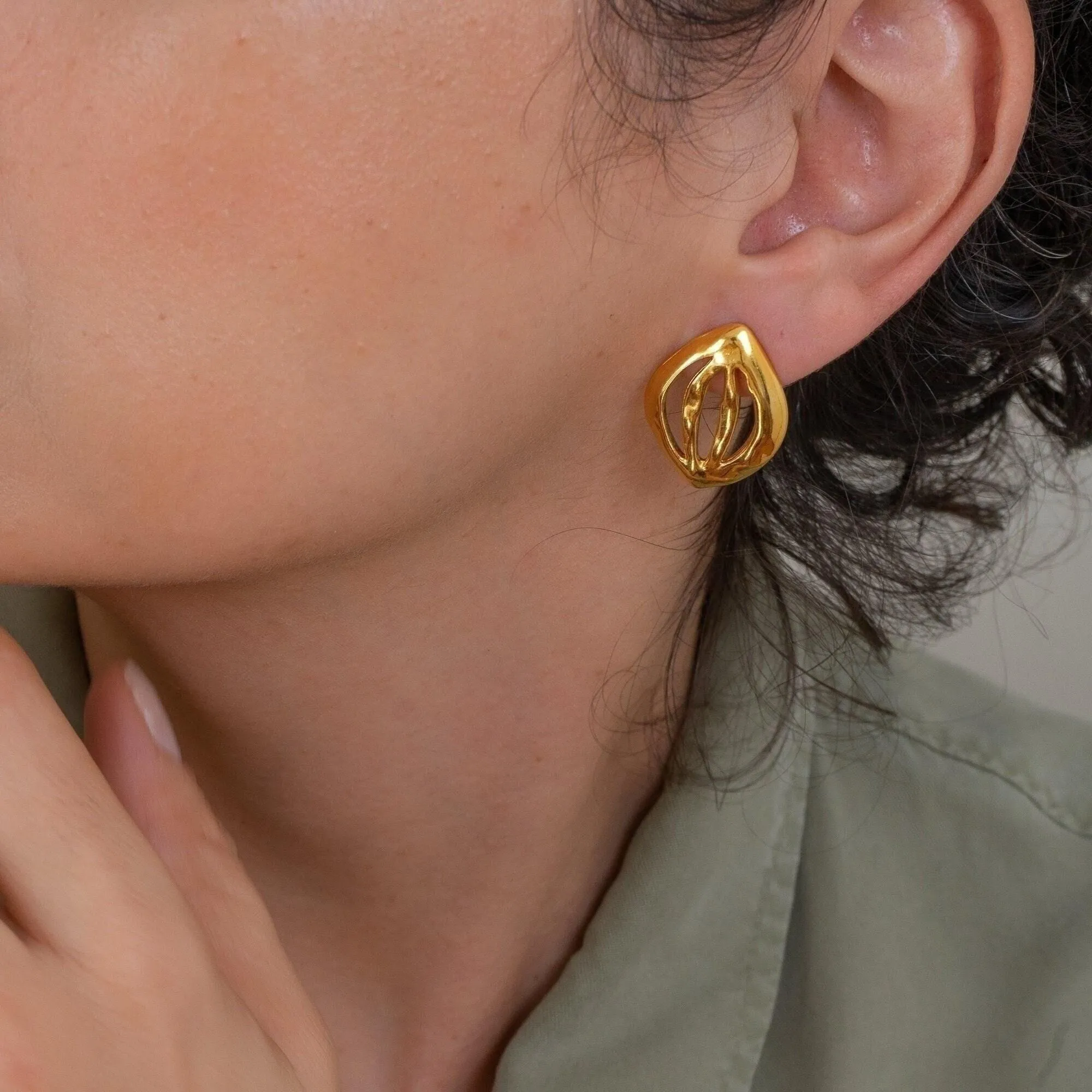 Gold Organic Leaf Stud Earrings