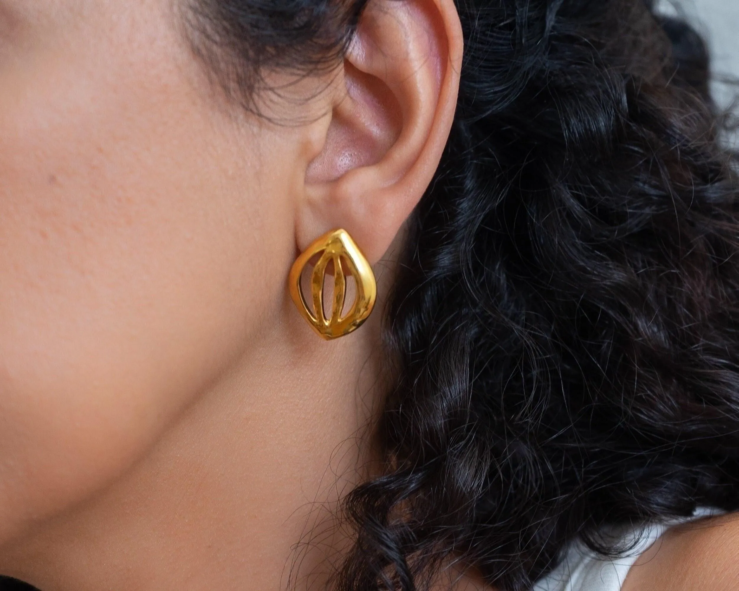 Gold Organic Leaf Stud Earrings