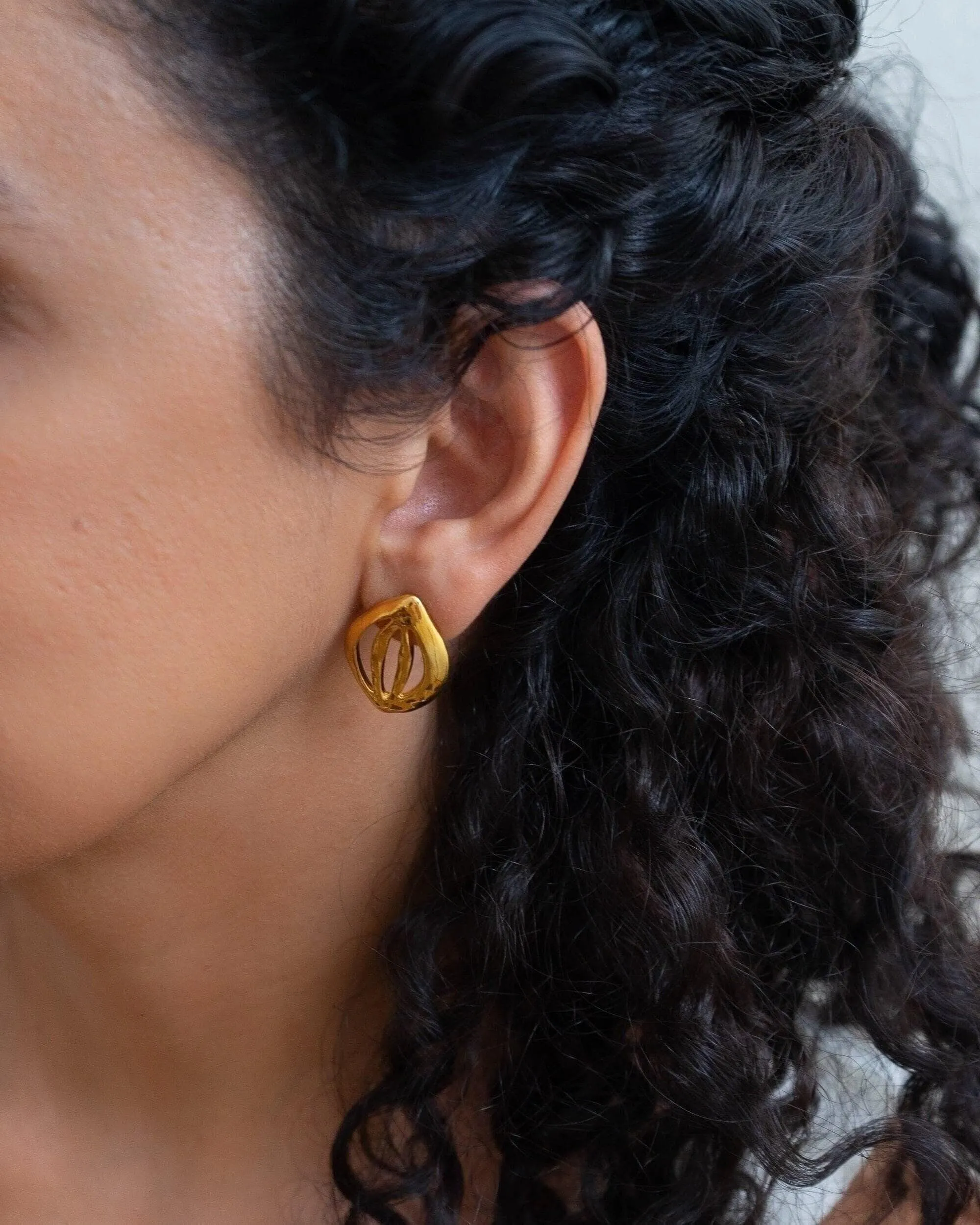 Gold Organic Leaf Stud Earrings