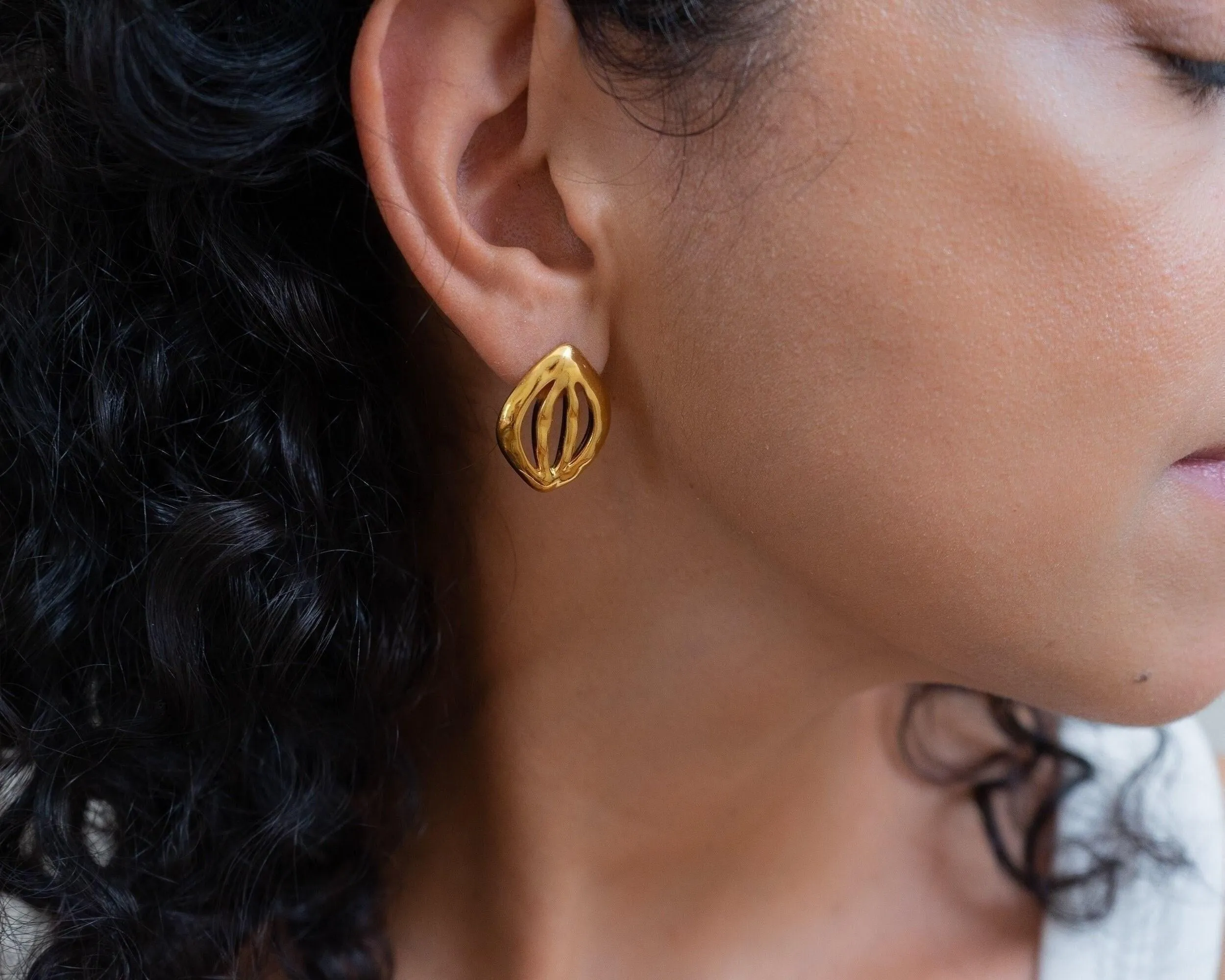 Gold Organic Leaf Stud Earrings