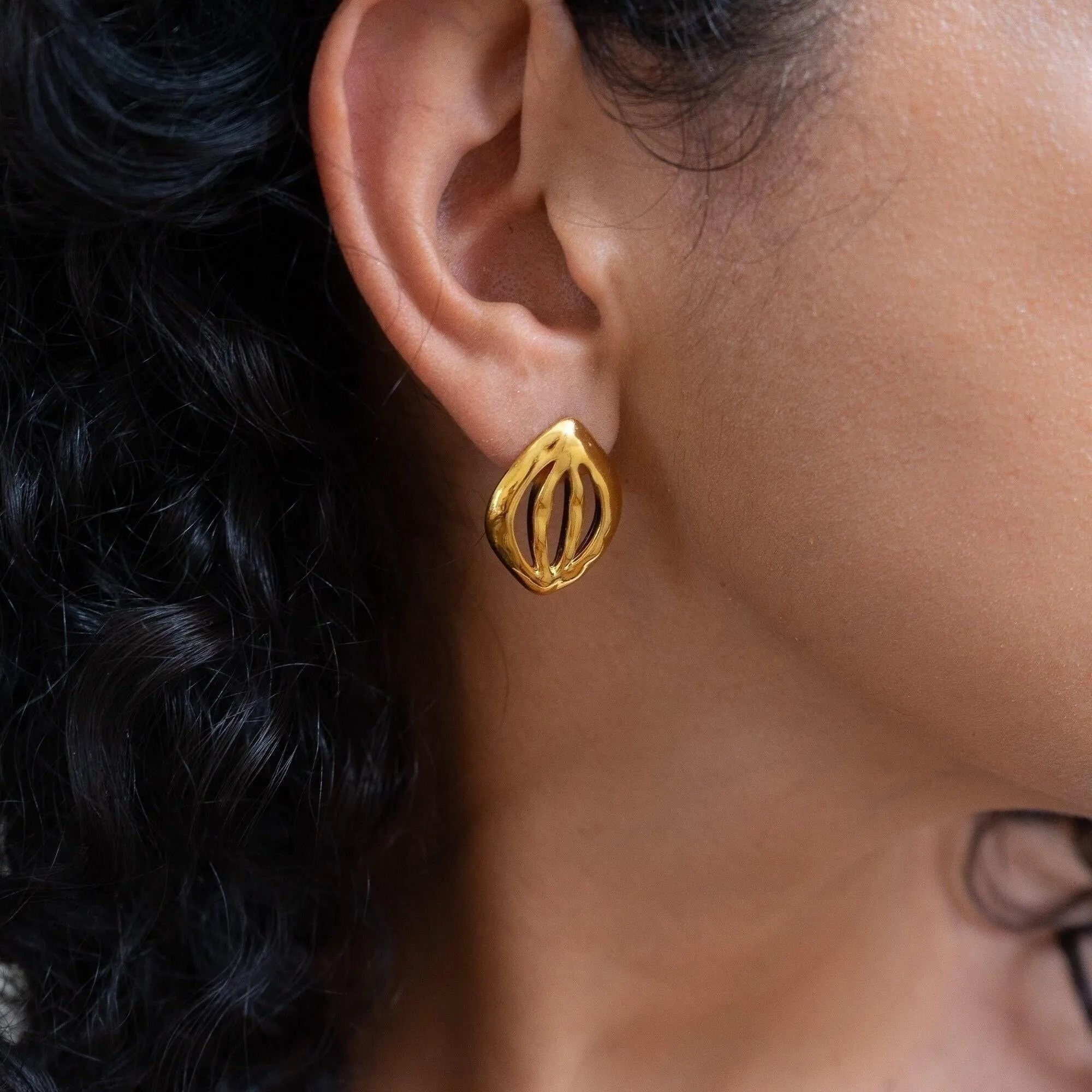 Gold Organic Leaf Stud Earrings