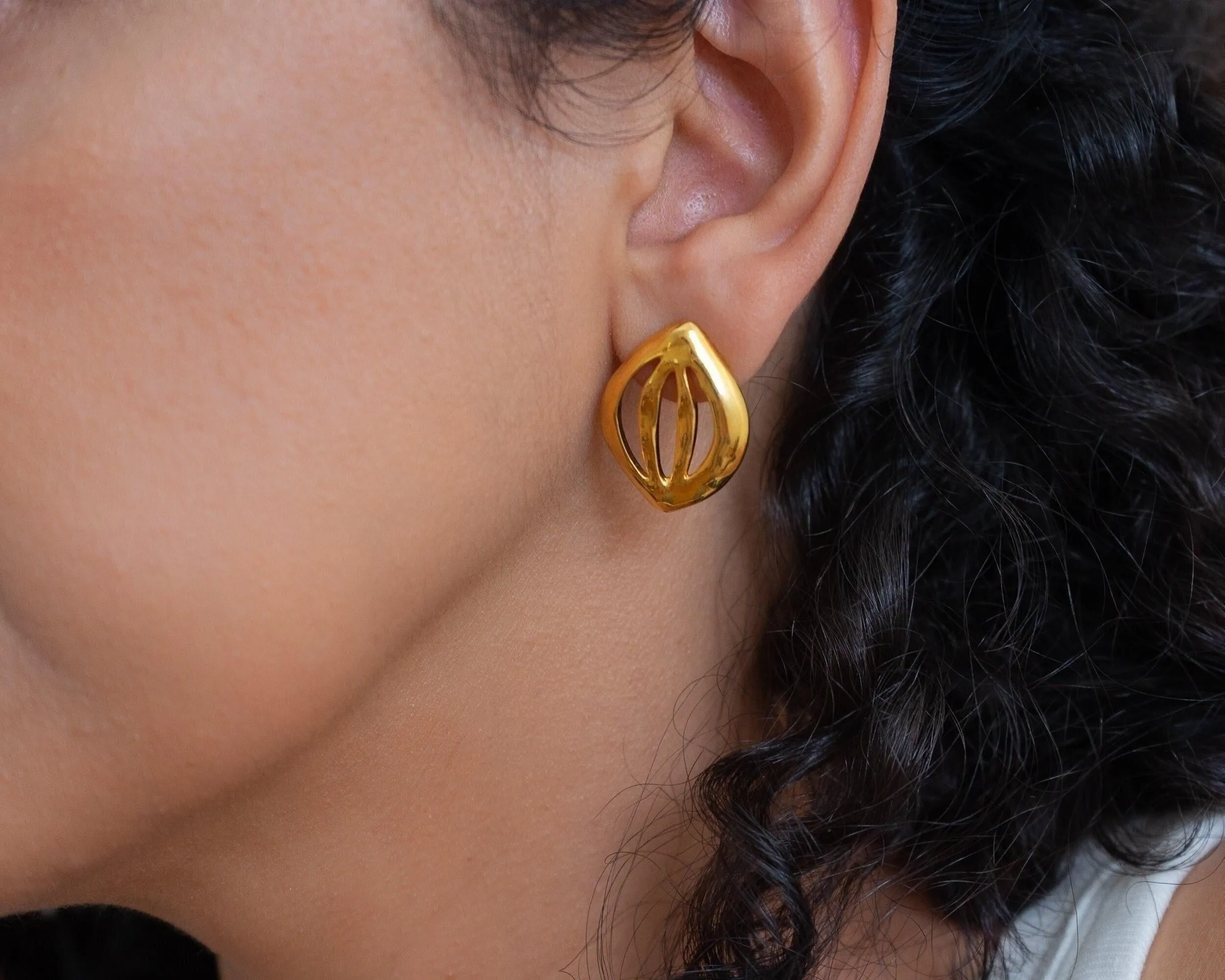 Gold Organic Leaf Stud Earrings