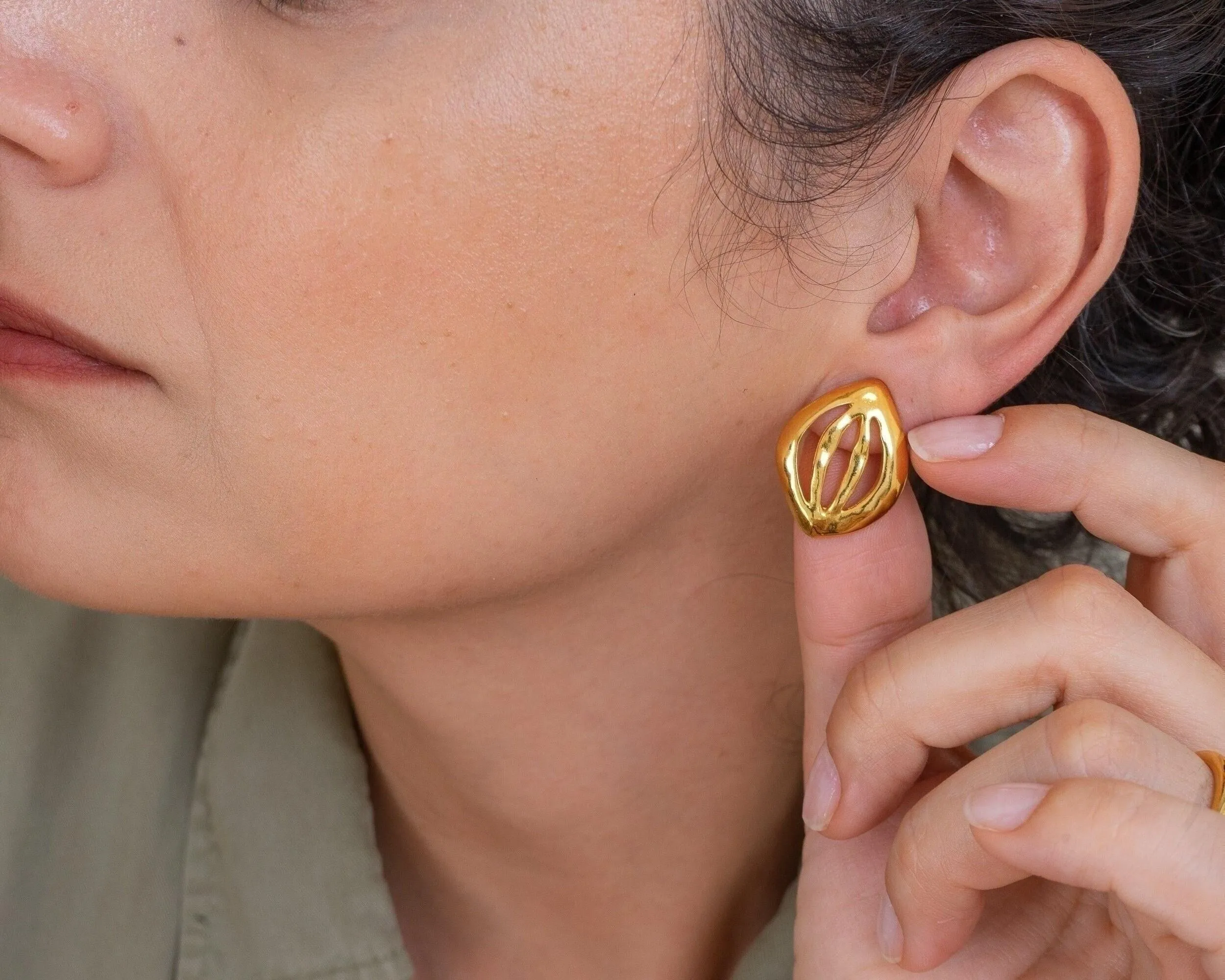 Gold Organic Leaf Stud Earrings