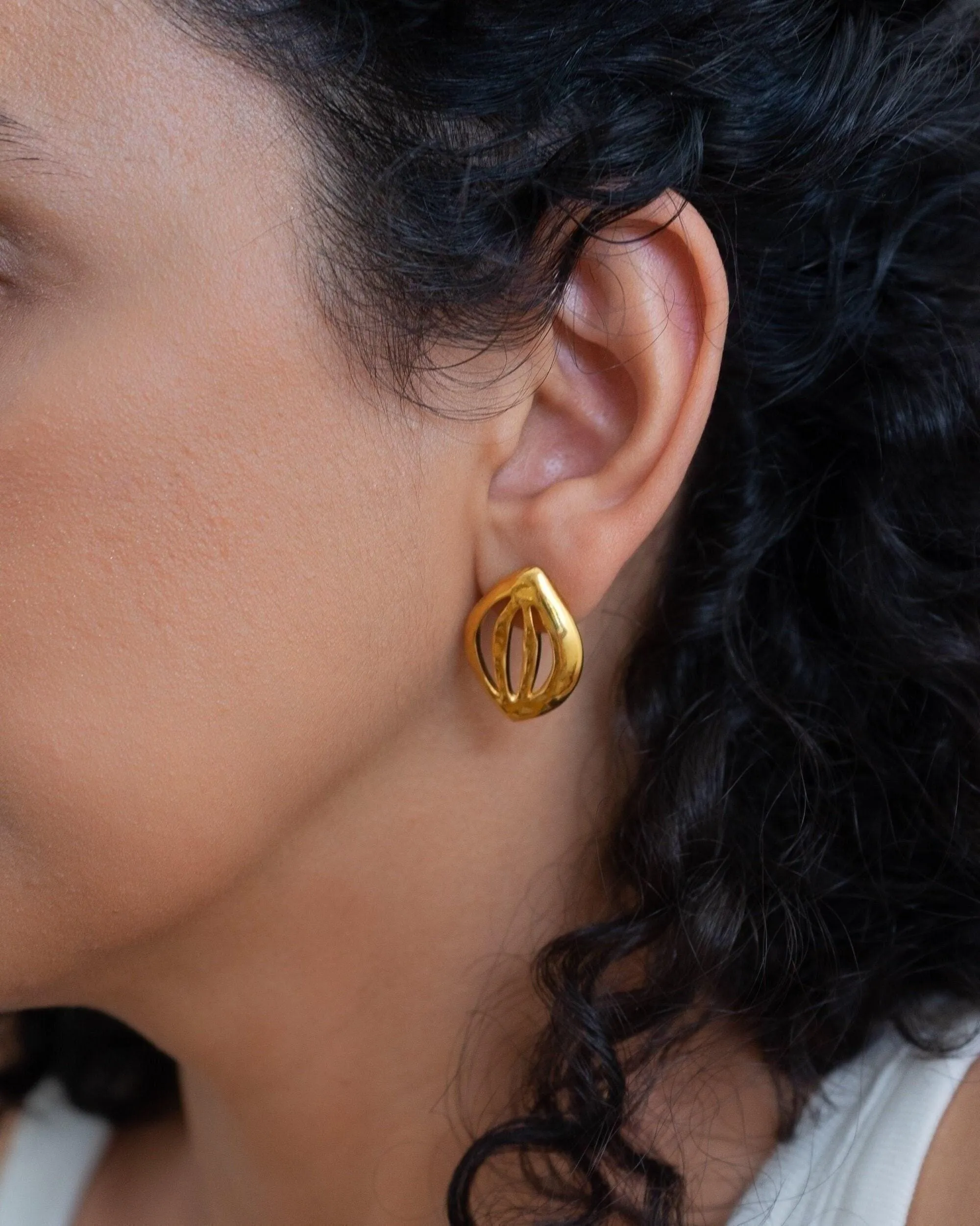 Gold Organic Leaf Stud Earrings