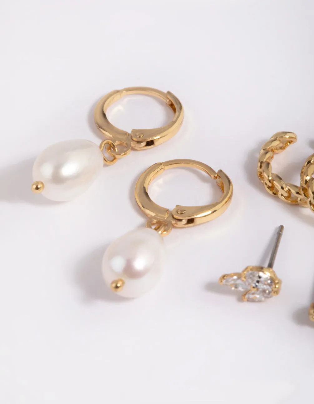 Gold Plated Flat Pearl Hugie Hoop Earrings