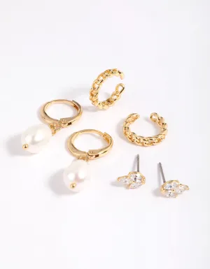 Gold Plated Flat Pearl Hugie Hoop Earrings