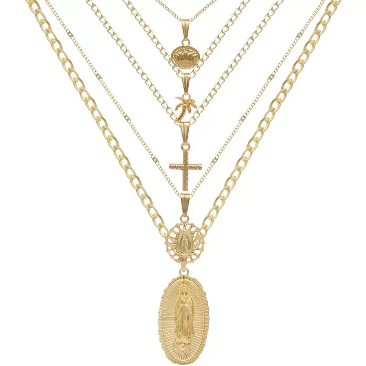 Golden Glamour & Pearls: 5 Layer Zeus Chain Necklace Set of 2