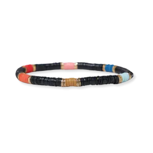 Grace Rainbow Stripes On Black Sequin Stretch Bracelet