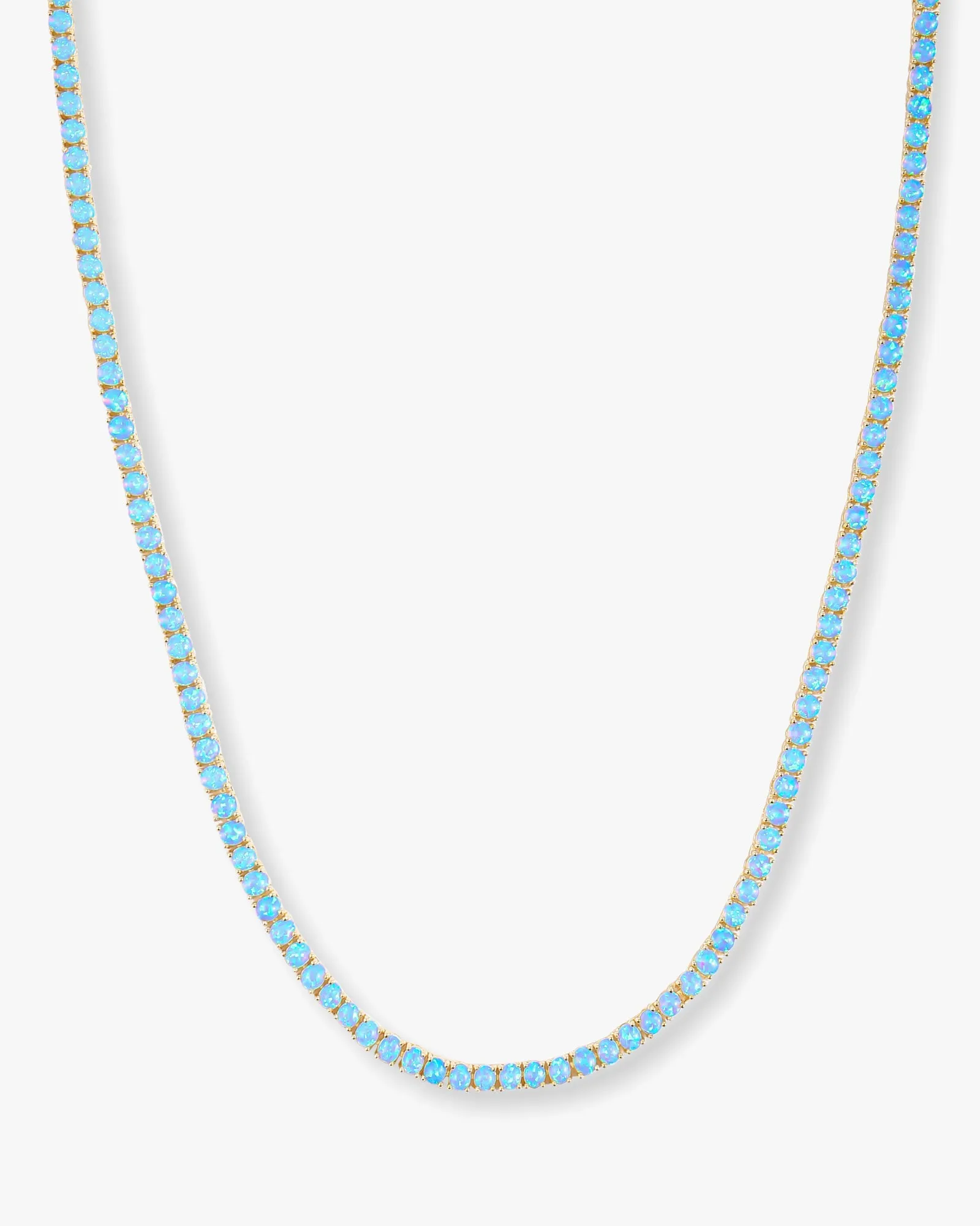 Grand Heiress Tennis Necklace 16" - Gold|Blue Opal