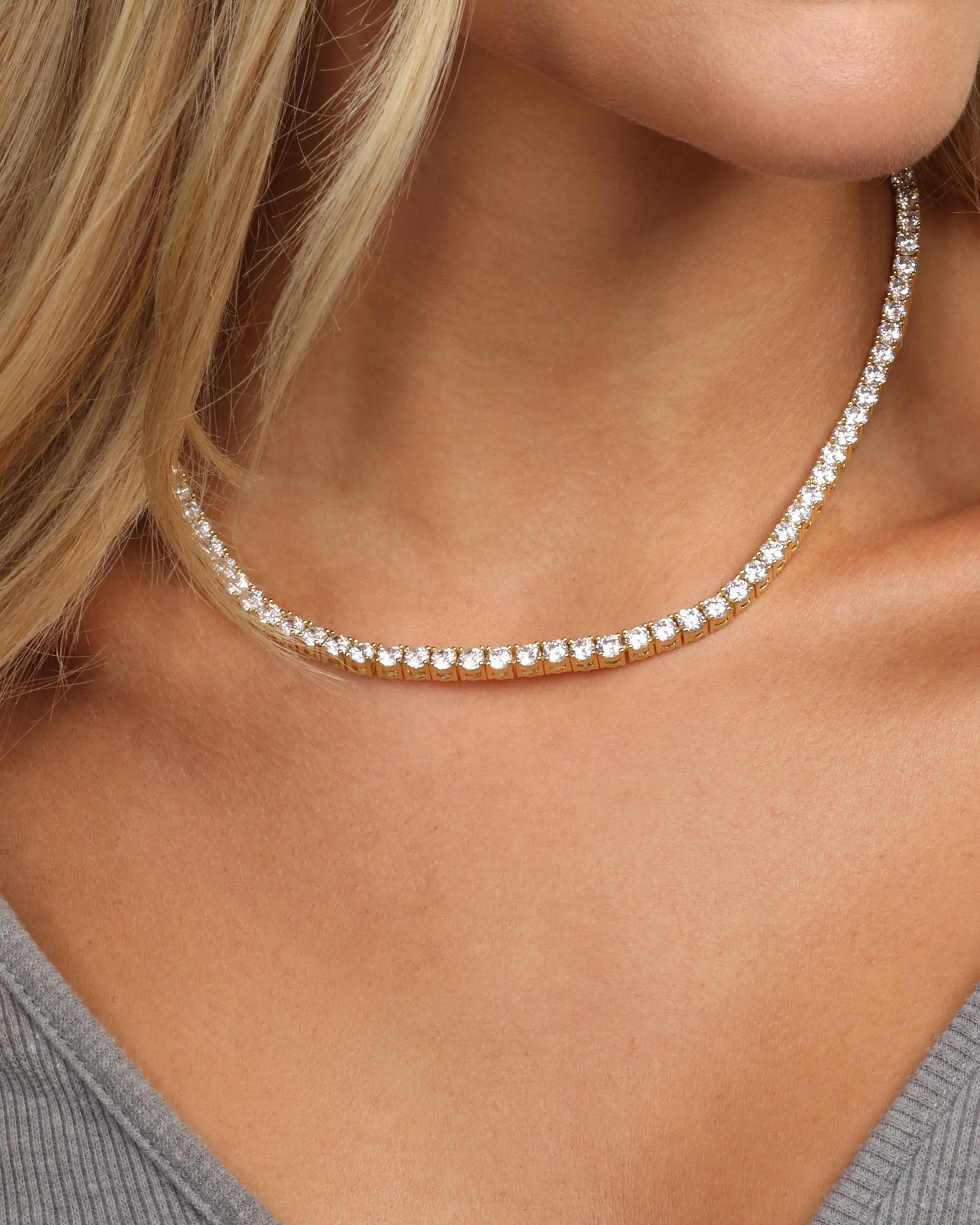 Grand Heiress Tennis Necklace 16" - Gold|White Diamondettes