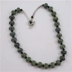 Green and Black Artisan Handmade Lampwork Bead Necklace