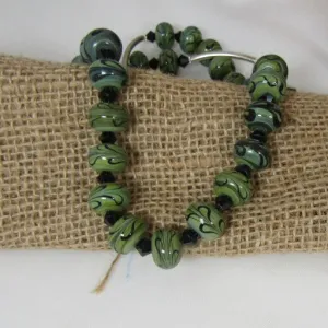 Green and Black Artisan Handmade Lampwork Bead Necklace