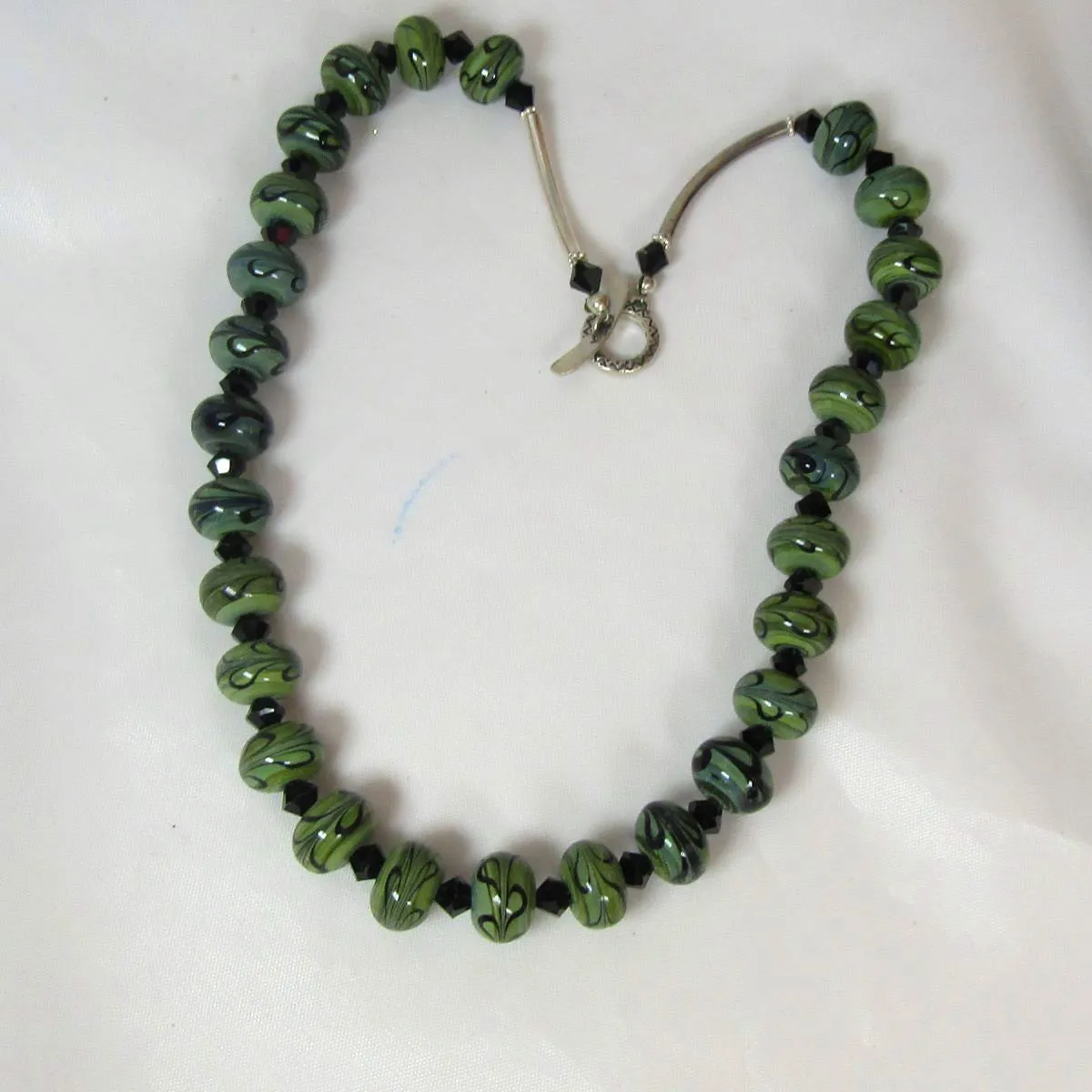 Green and Black Artisan Handmade Lampwork Bead Necklace