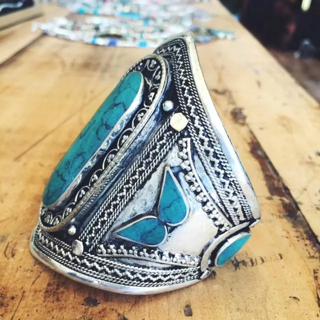 Green stone tribal boho cuff