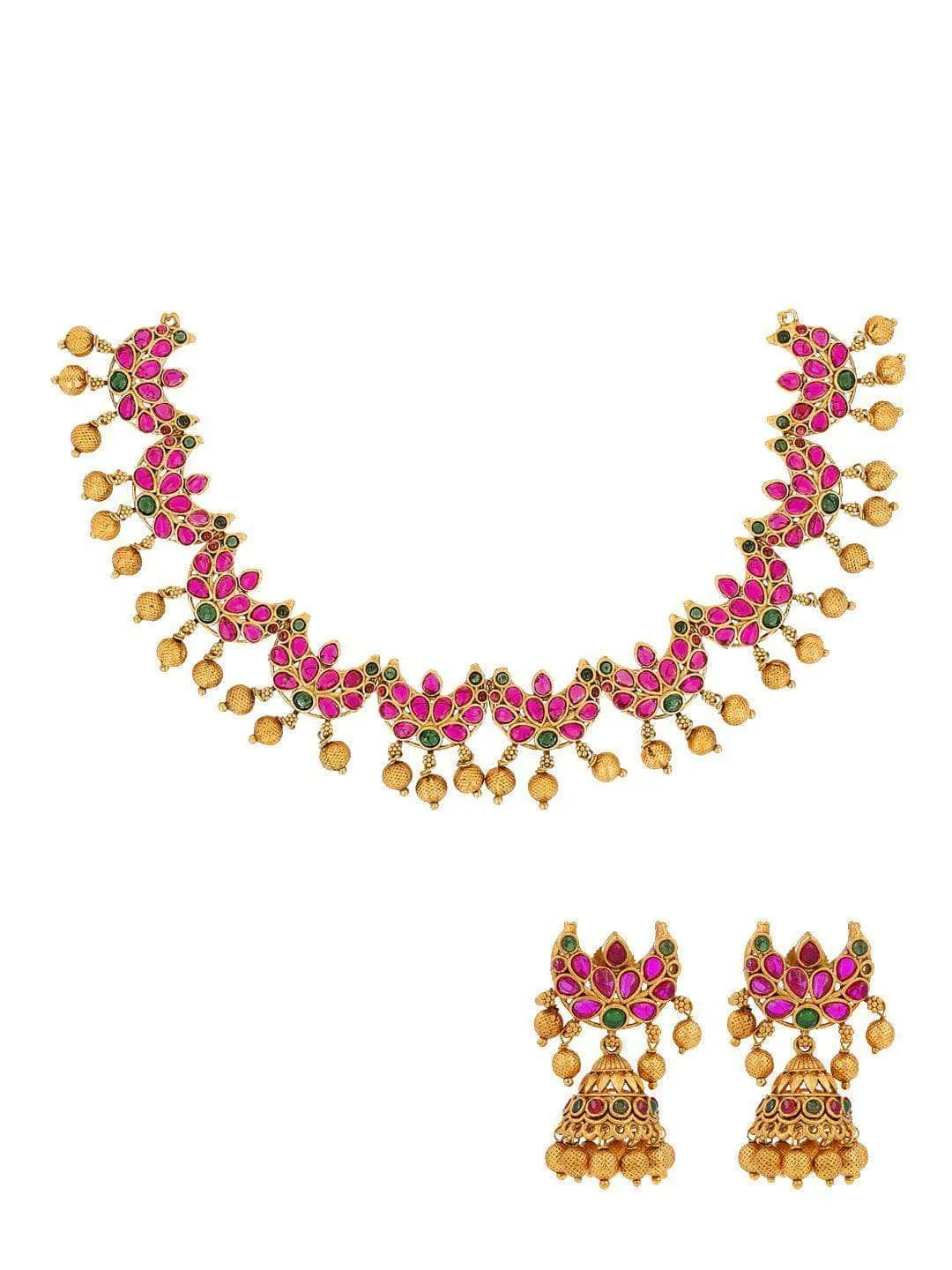 Halfmoon Kempu Necklace With Jhumka Earring Set