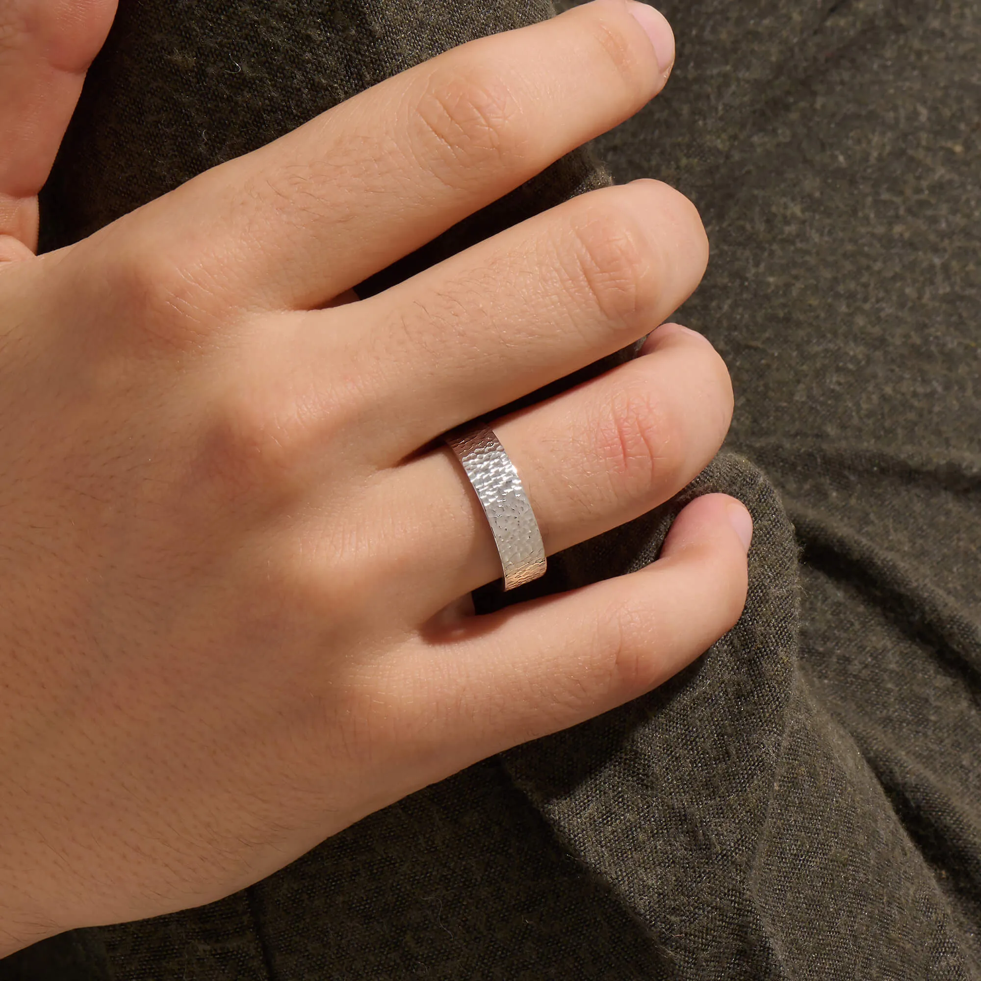 Hammered Band Ring in Silver