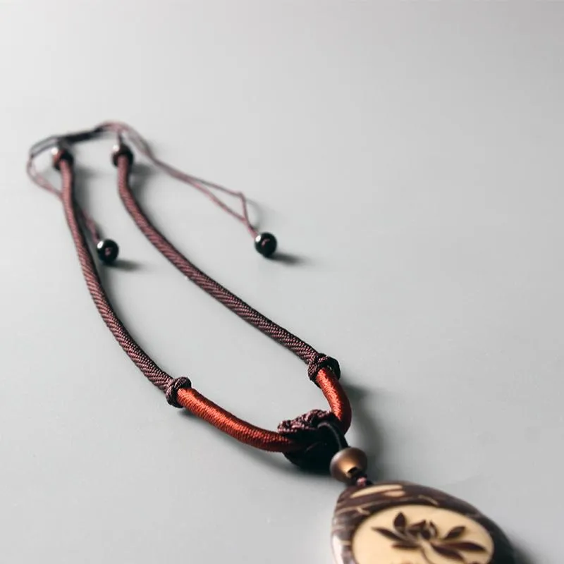 Hand-carved Tagua Nut Lotus Flower Pendant Necklace