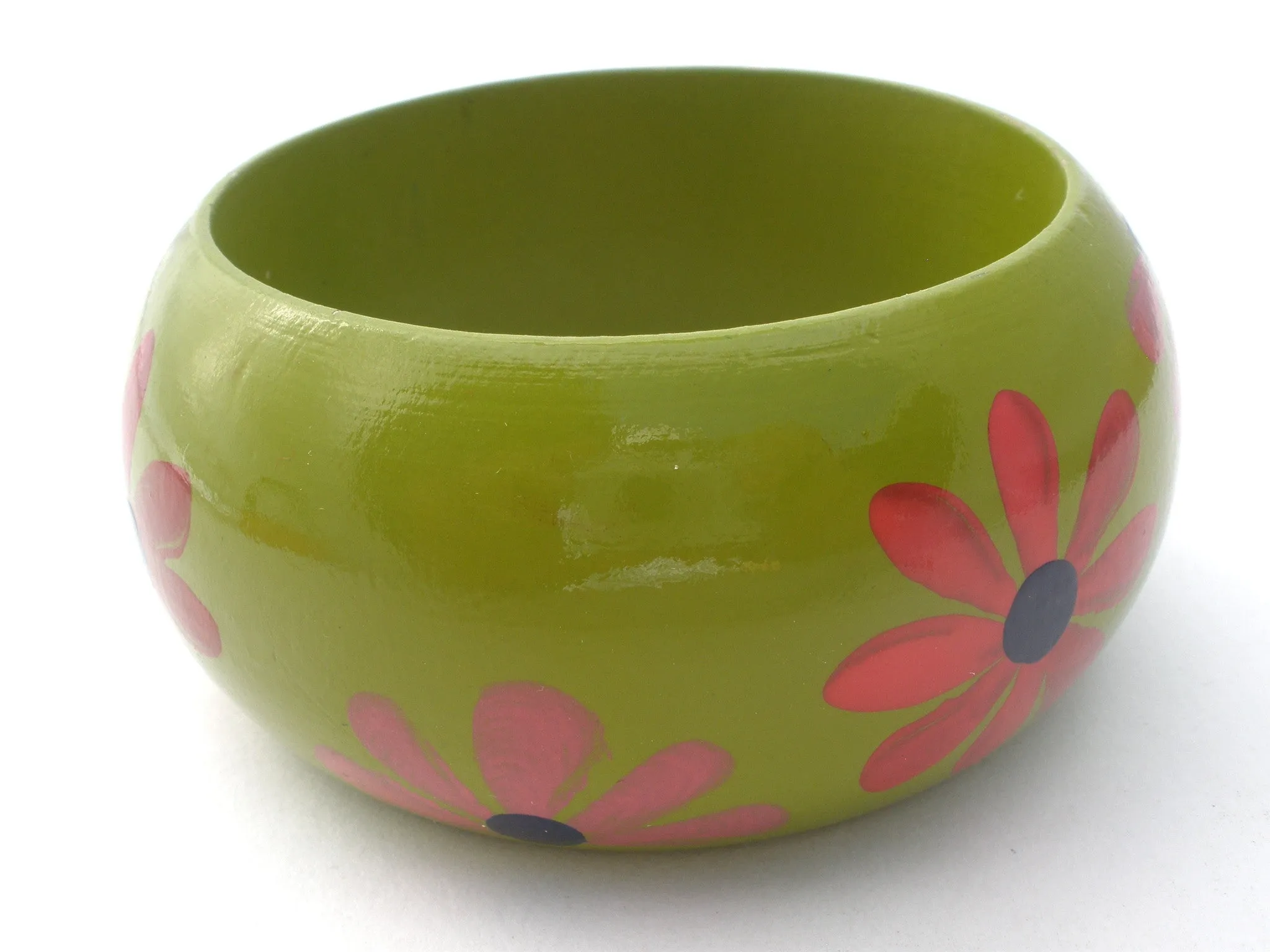 Hand Painted Flower Wood Bangle Bracelet Vintage