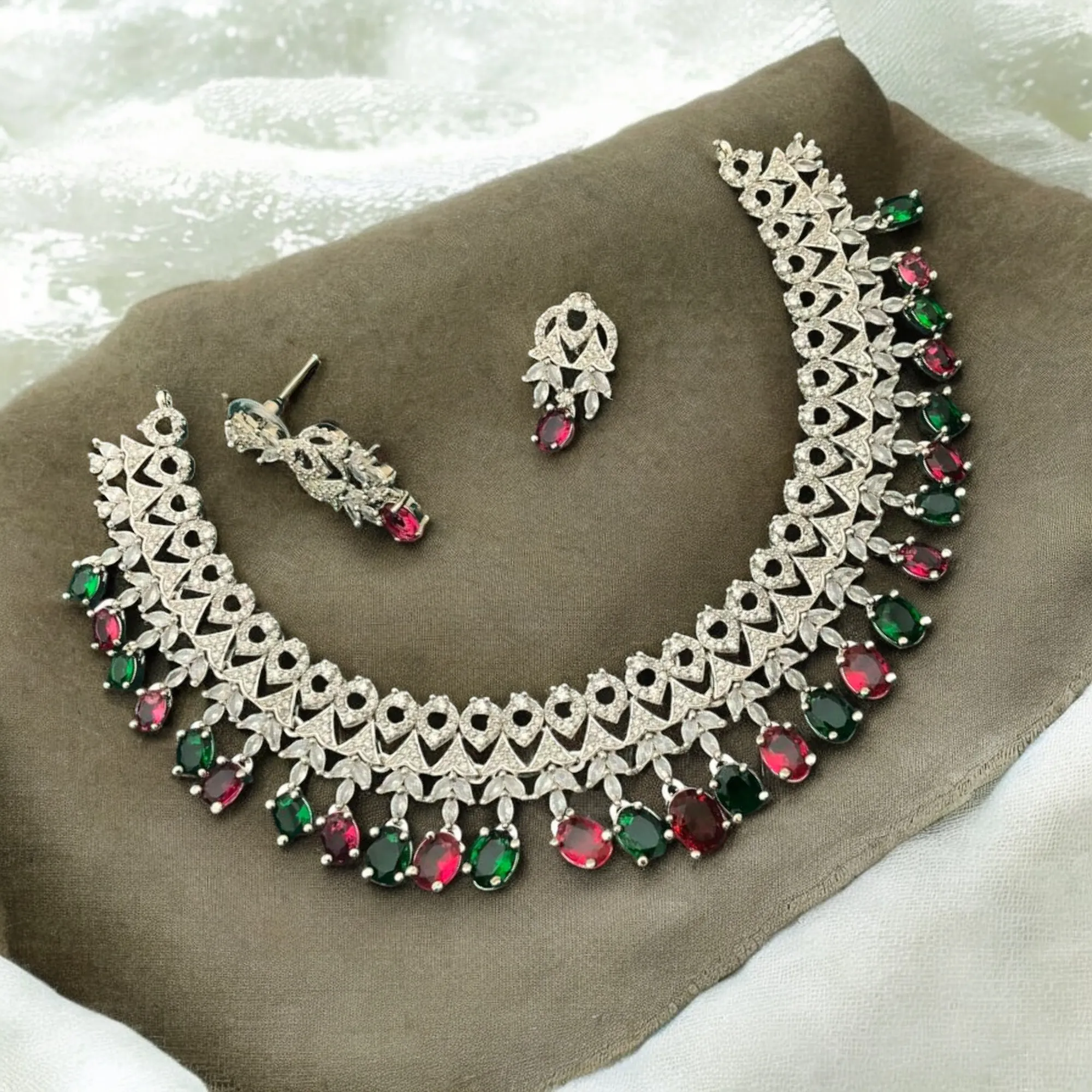 Indian CZ Choker Earrings Bridal Jewellery Set, Indian AD Choker, CZ earrings Set, Wedding AD Jewelry, Pakistani Jewelry Set, Indian Necklace, Earrings Set