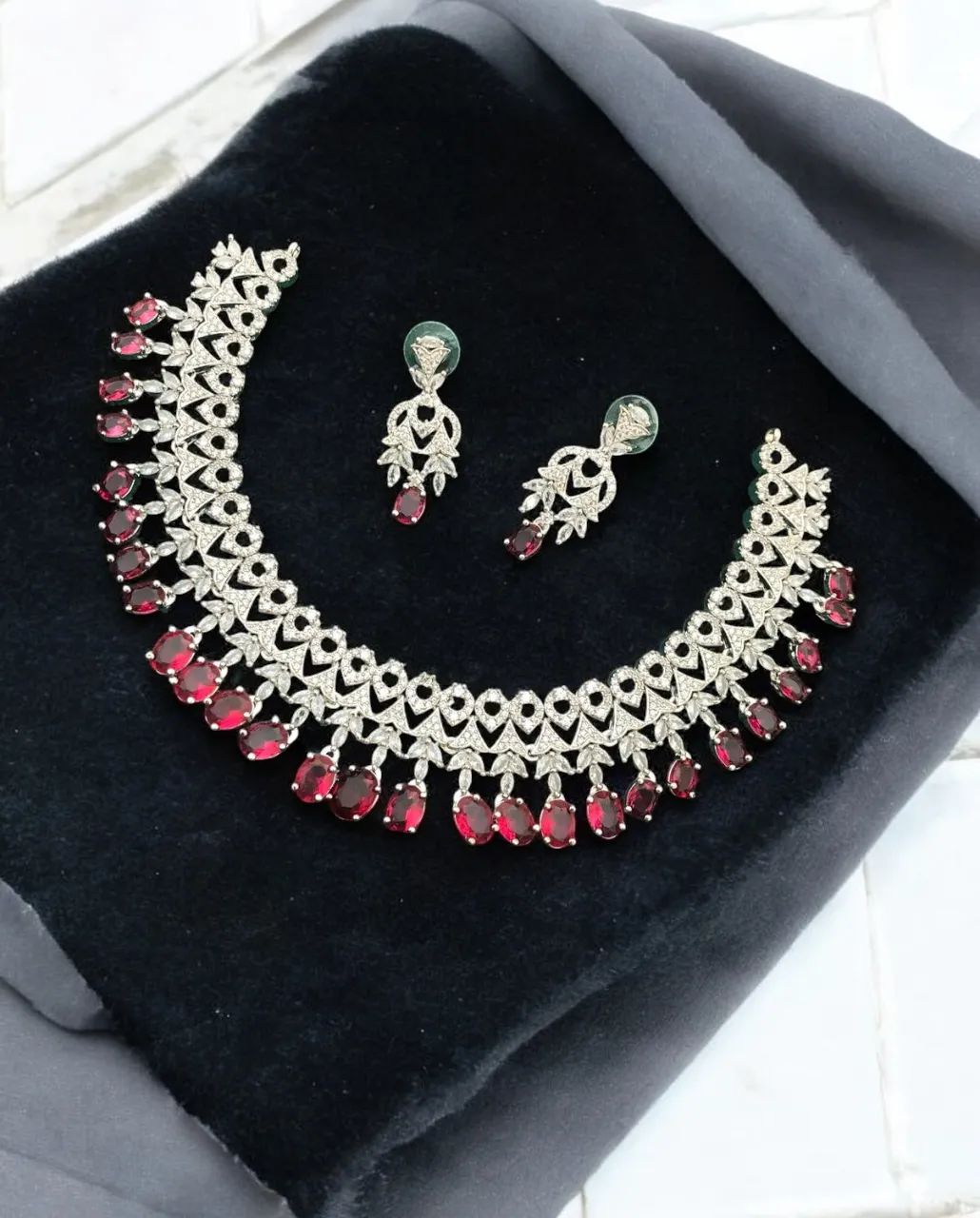 Indian CZ Choker Earrings Bridal Jewellery Set, Indian AD Choker, CZ earrings Set, Wedding AD Jewelry, Pakistani Jewelry Set, Indian Necklace, Earrings Set