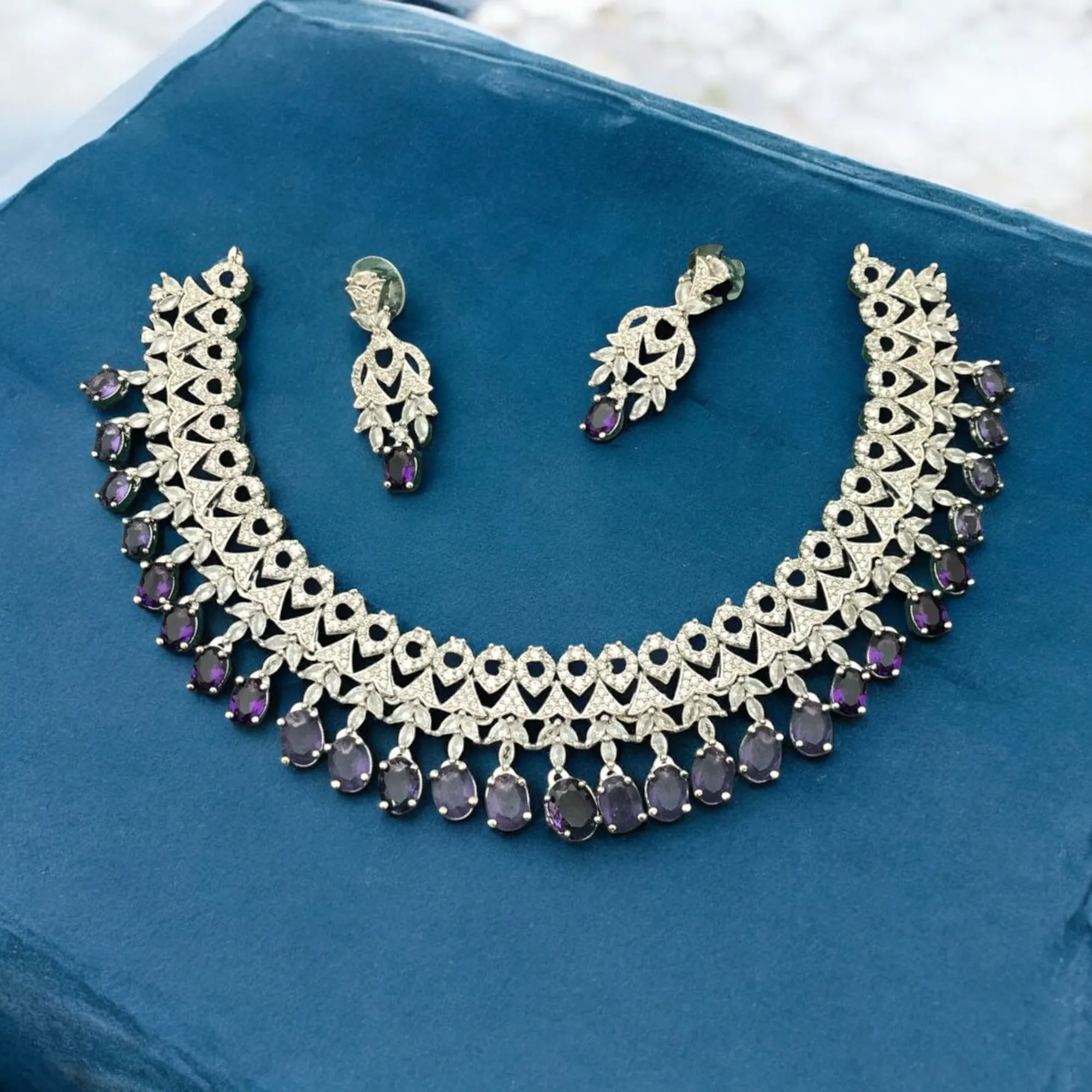 Indian CZ Choker Earrings Bridal Jewellery Set, Indian AD Choker, CZ earrings Set, Wedding AD Jewelry, Pakistani Jewelry Set, Indian Necklace, Earrings Set