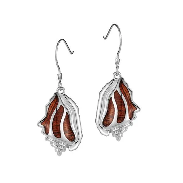 Koa Wood Conch Shell Earrings