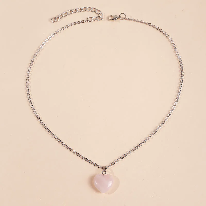 Korean Simple Natural Stone Heart-shaped Necklace Women