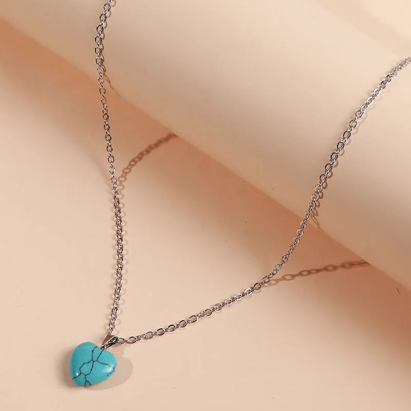 Korean Simple Natural Stone Heart-shaped Necklace Women