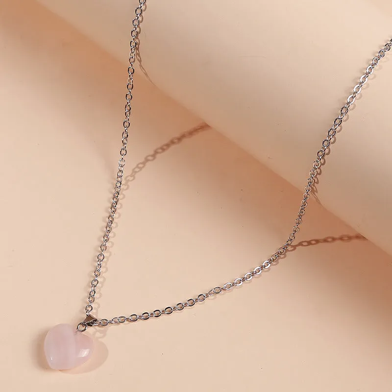 Korean Simple Natural Stone Heart-shaped Necklace Women