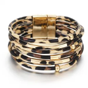 Leopard Leather Bracelets Cool Multilayer Wide Wrap Bracelet Jewelry Bracelets & Bangles Elegant