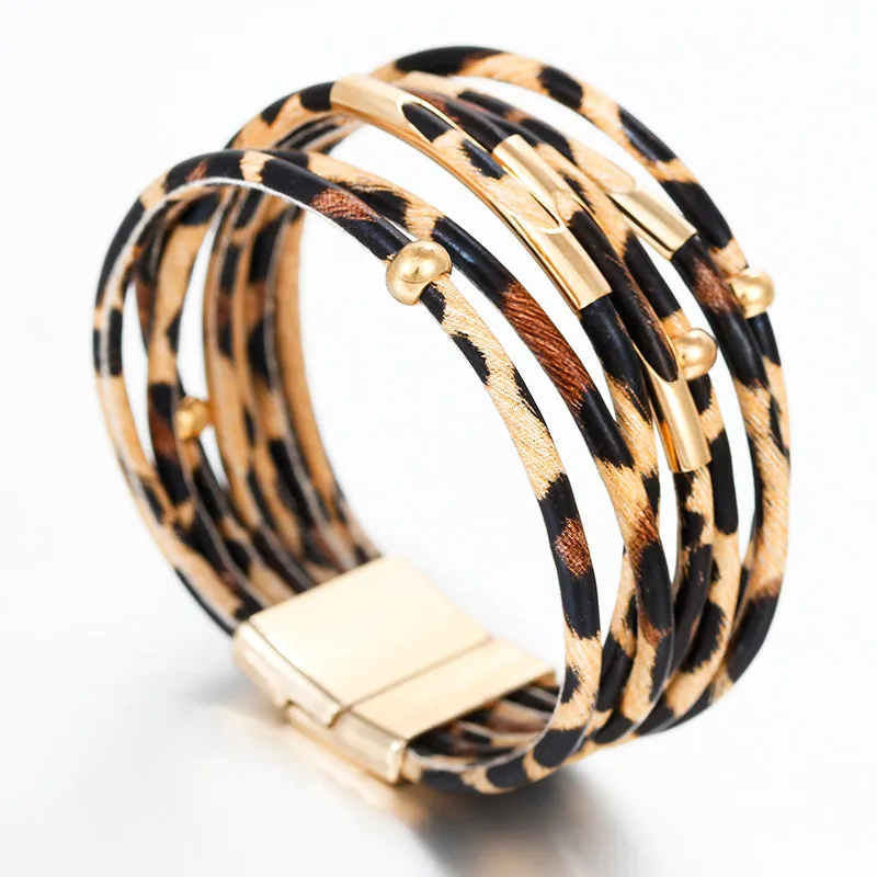 Leopard Leather Bracelets Cool Multilayer Wide Wrap Bracelet Jewelry Bracelets & Bangles Elegant