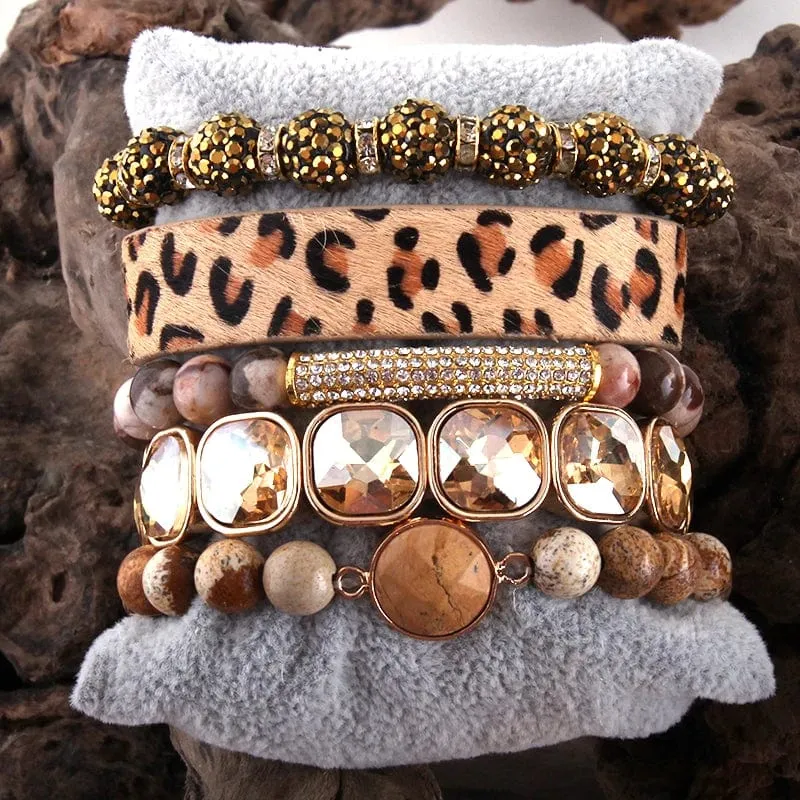 Leopard Print Multilayer Bracelet Set