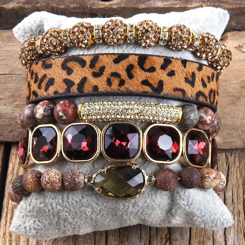 Leopard Print Multilayer Bracelet Set