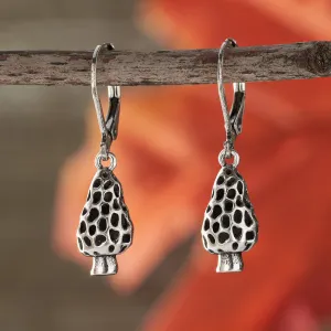 Leverback Vintage Morel Mushroom Earrings