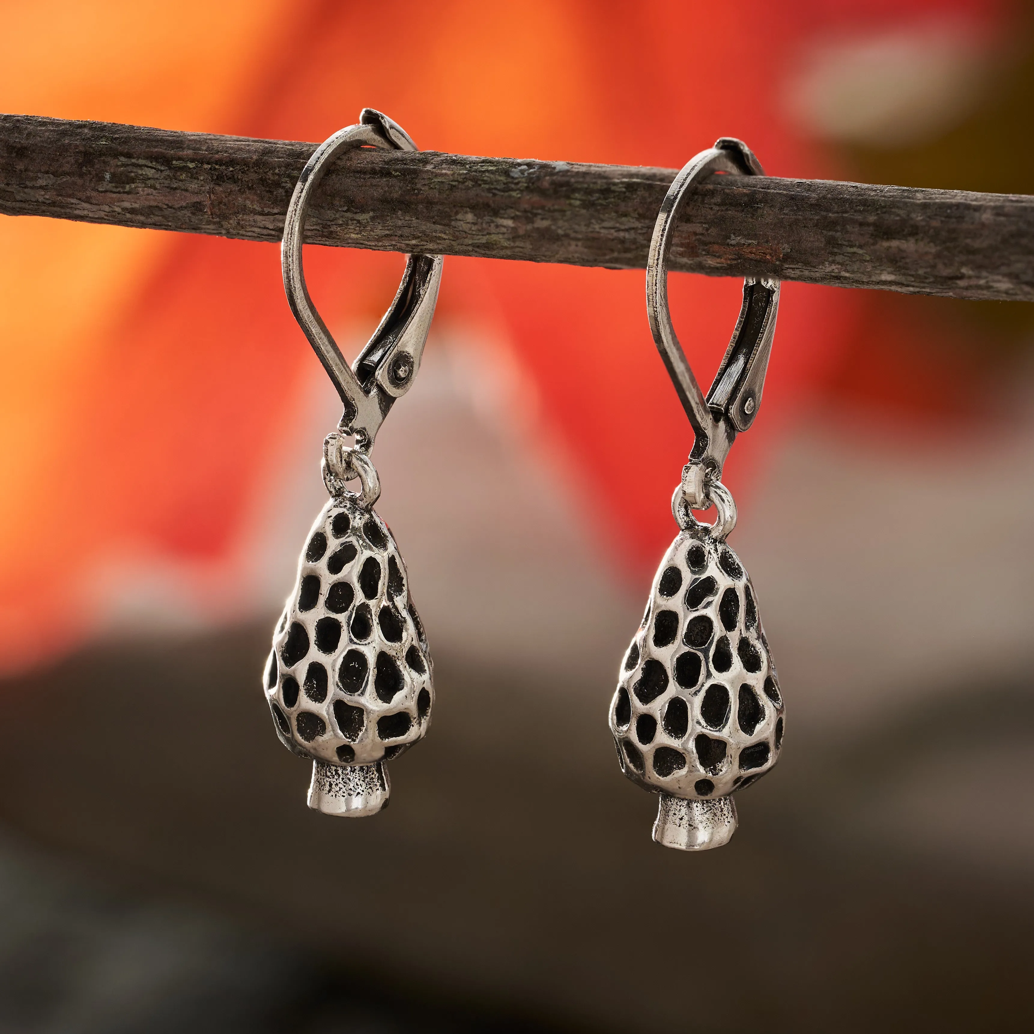 Leverback Vintage Morel Mushroom Earrings