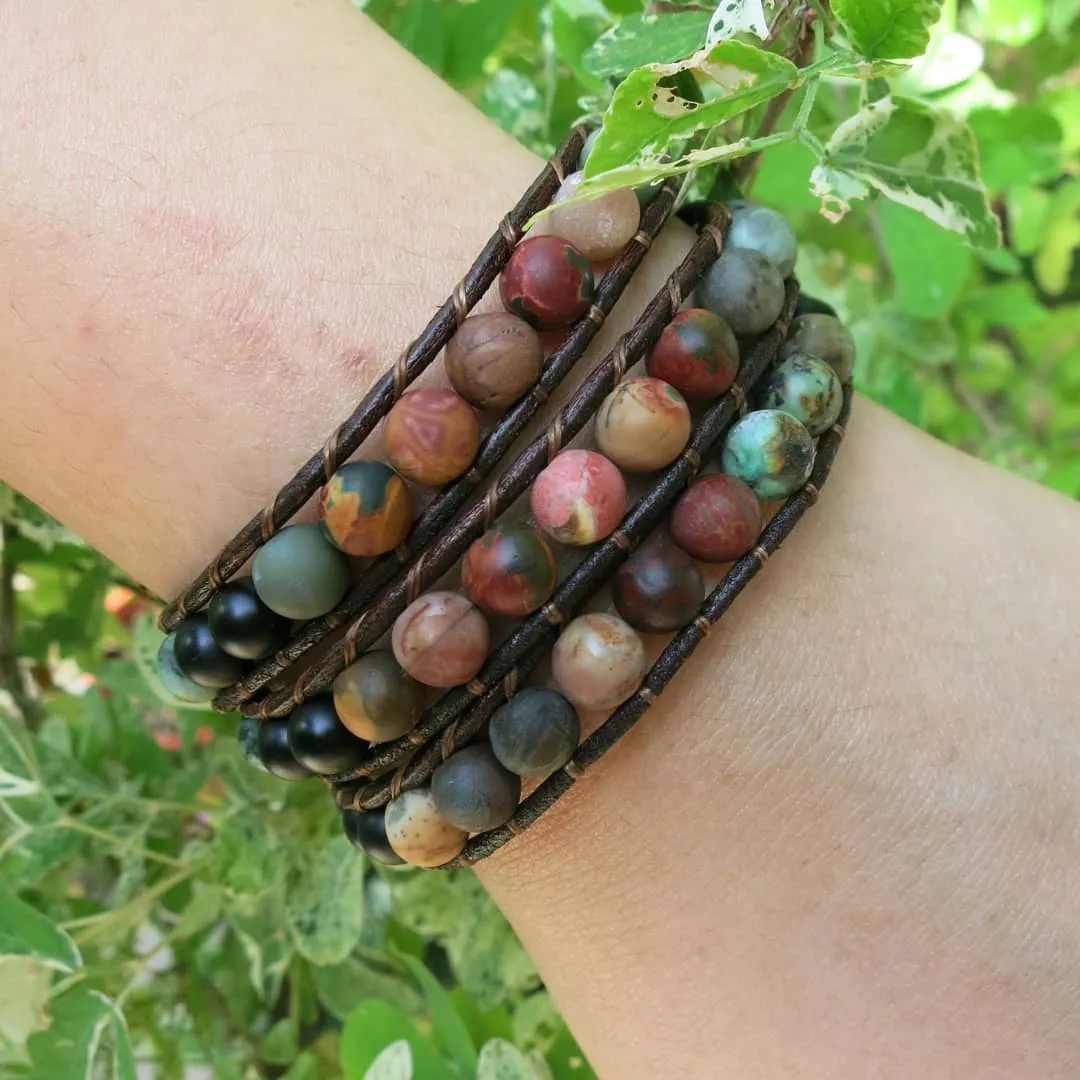 Love Bracelet - Colorful Jasper Mix Stone 3X Wrap Bracelet