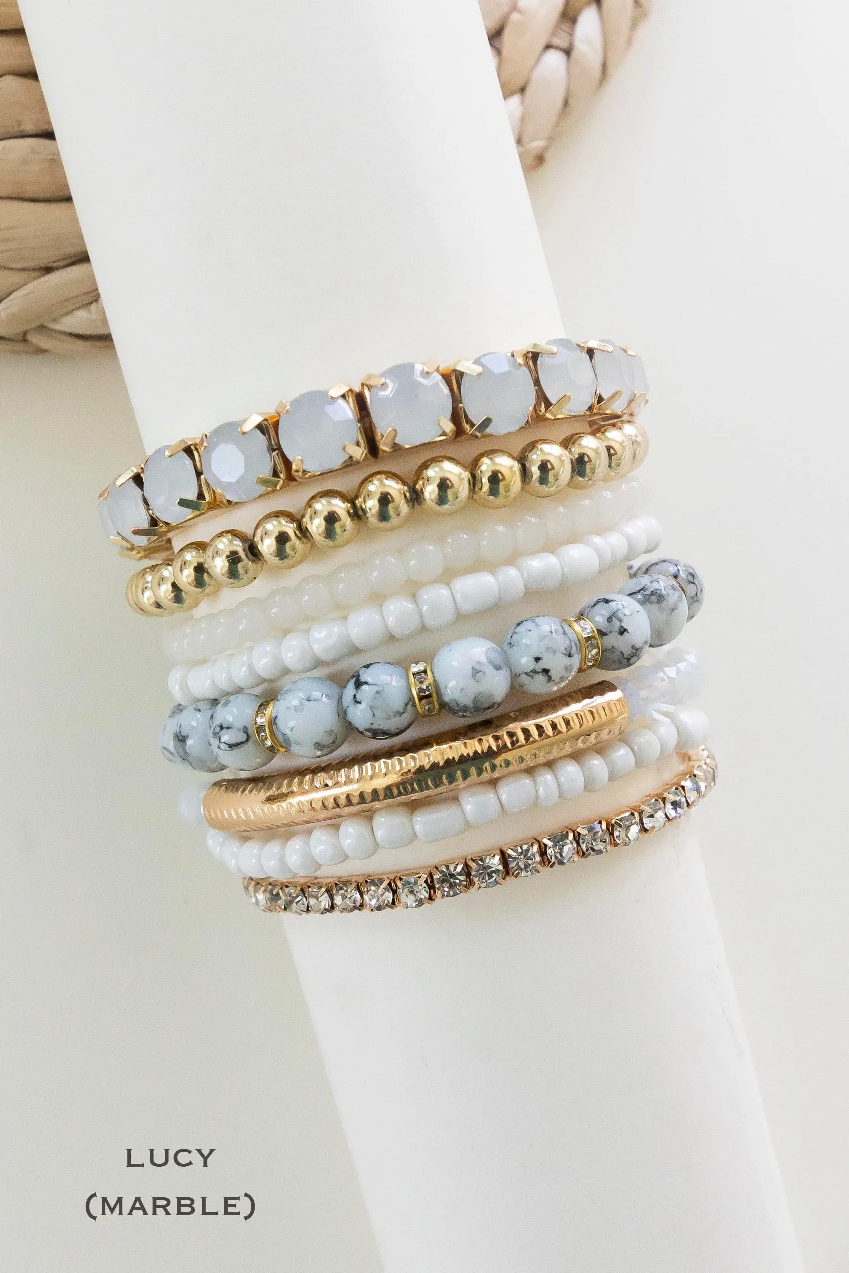 Lucy Crystal and Stone Bracelet Stacks | Layering Bracelet Set | Stackable Beaded Bracelets