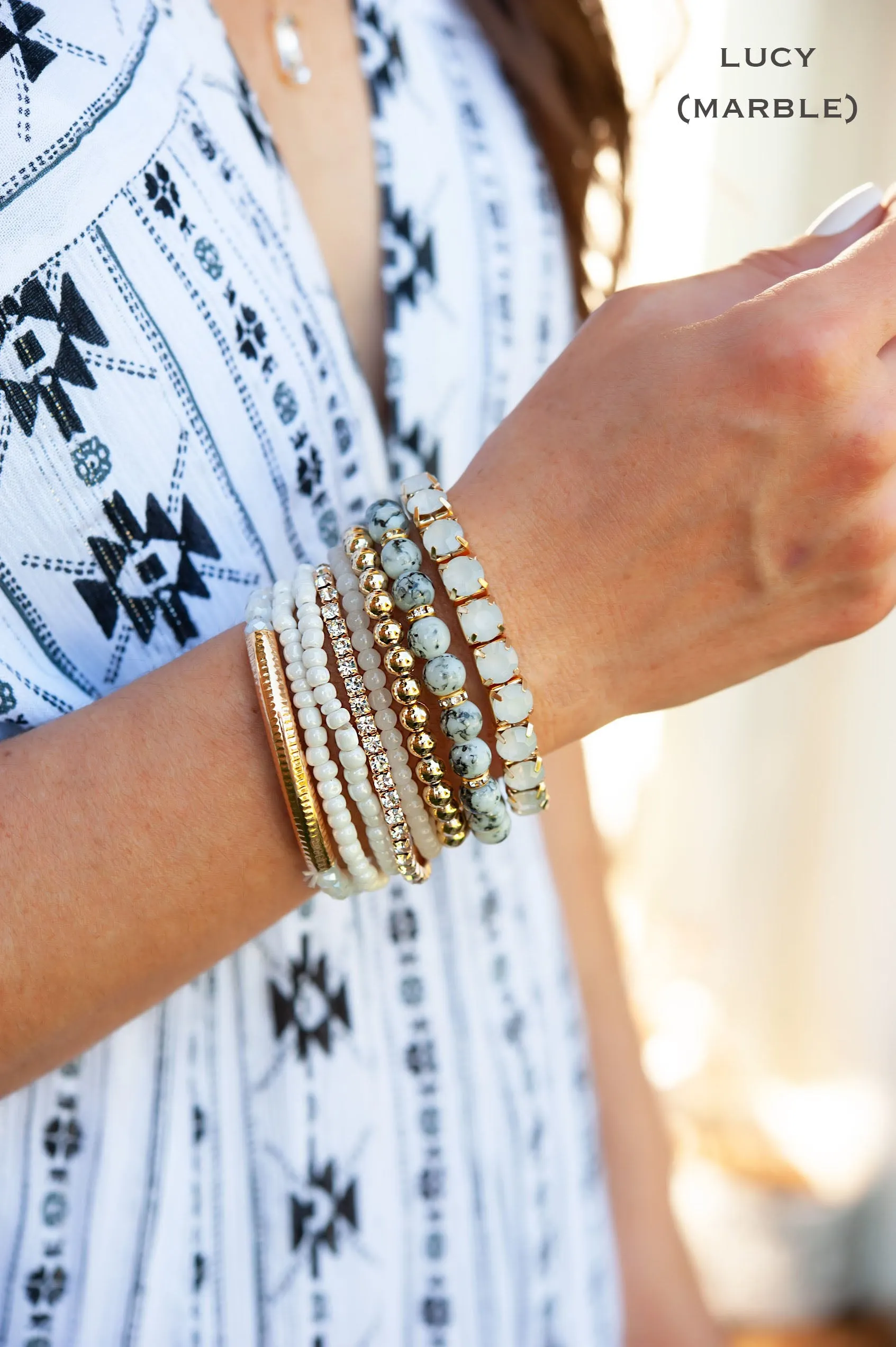 Lucy Crystal and Stone Bracelet Stacks | Layering Bracelet Set | Stackable Beaded Bracelets