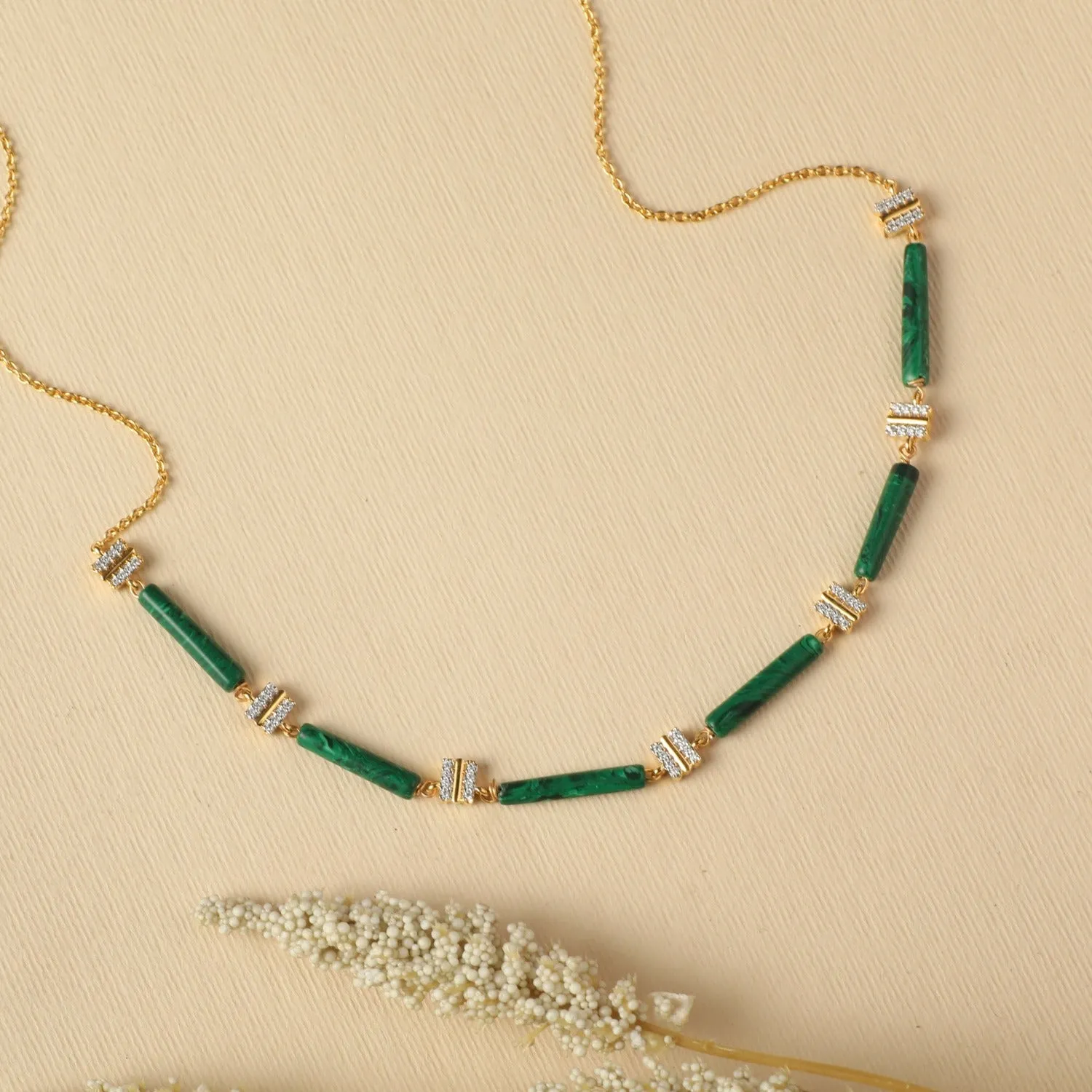 Malachite Bar Charm Silver Necklace